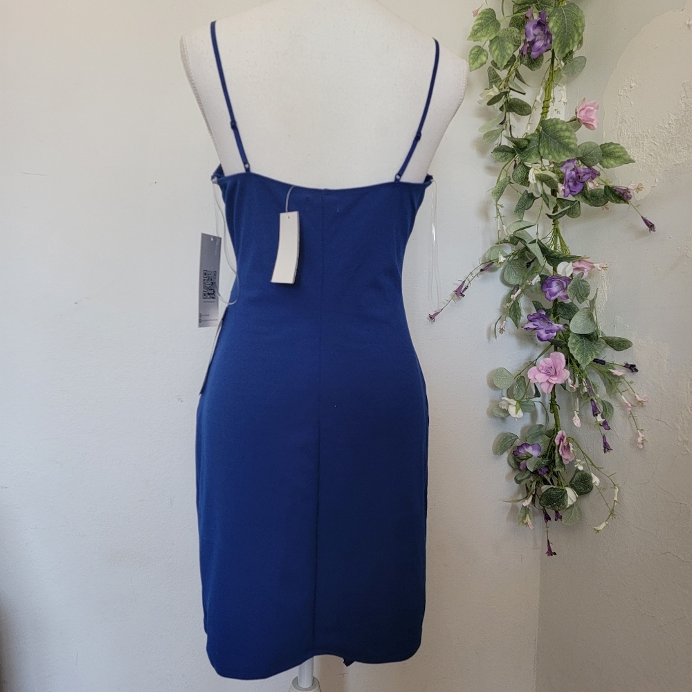 Emerald Sundae Womens V-neck Sheath Wrap High-Low Pointy Royal Blue Mini Dress - Picture 5 of 16
